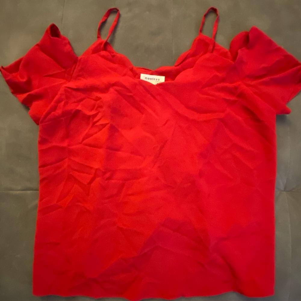 Red off the shoulder shirt